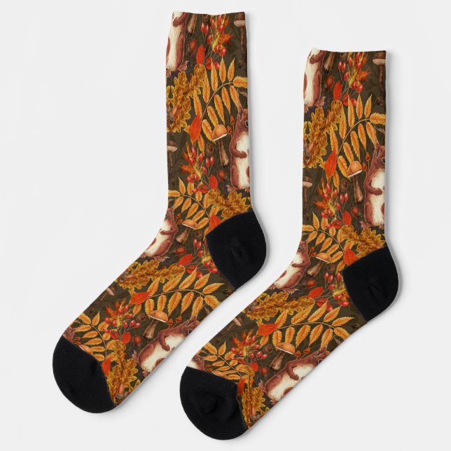 Autumn squirrel on dark brown socks (Left)