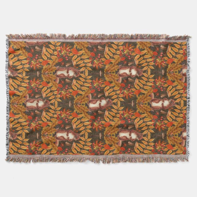Autumn squirrel on dark brown throw blanket (Front)