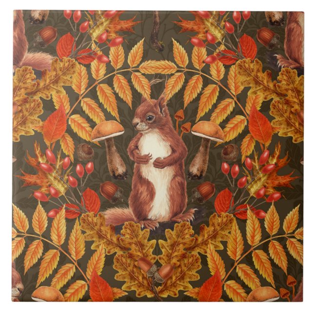 Autumn squirrel on dark brown tile (Front)