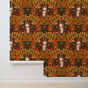 Autumn squirrel on dark brown wallpaper