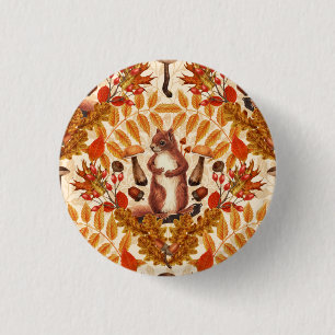 Autumn squirrel on off white 3 cm round badge
