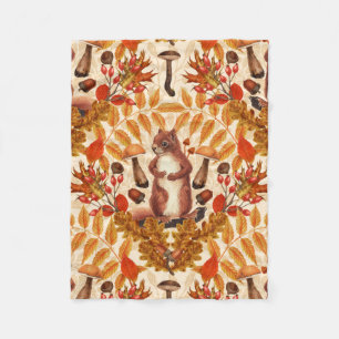 Autumn squirrel on off white fleece blanket