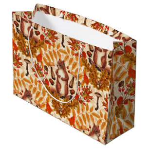 Autumn squirrel on off white large gift bag