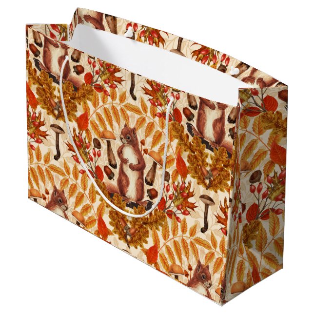 Autumn squirrel on off white large gift bag (Back Angled)