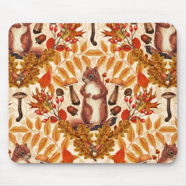 Autumn squirrel on off white mouse mat (Front)