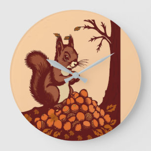 Autumn Squirrel Round Acrylic Clock