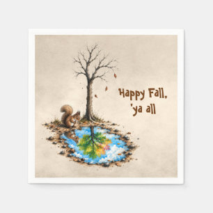 Autumn Squirrel Staring into a Rain Puddle Napkin