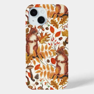 Autumn squirrels and autumnal flora on off white iPhone 15 case