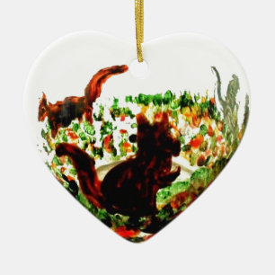 Autumn Squirrels Animal Art Ceramic Tree Decoration