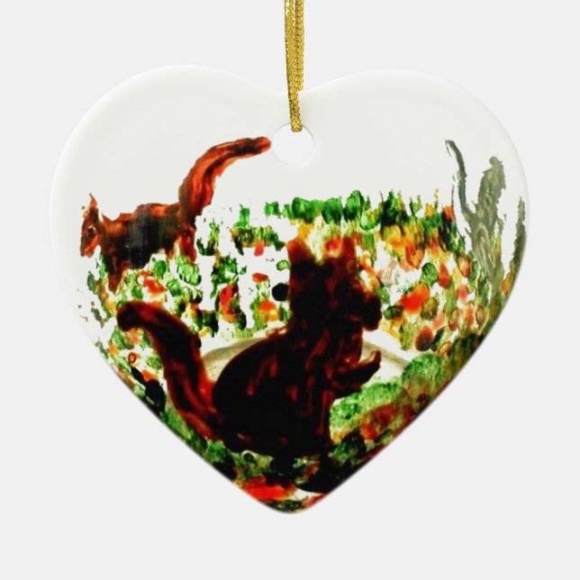 Autumn Squirrels Animal Art Ceramic Tree Decoration (Front)