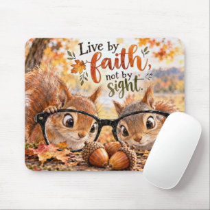 Autumn Squirrels Looking Through Glasses Mouse Mat
