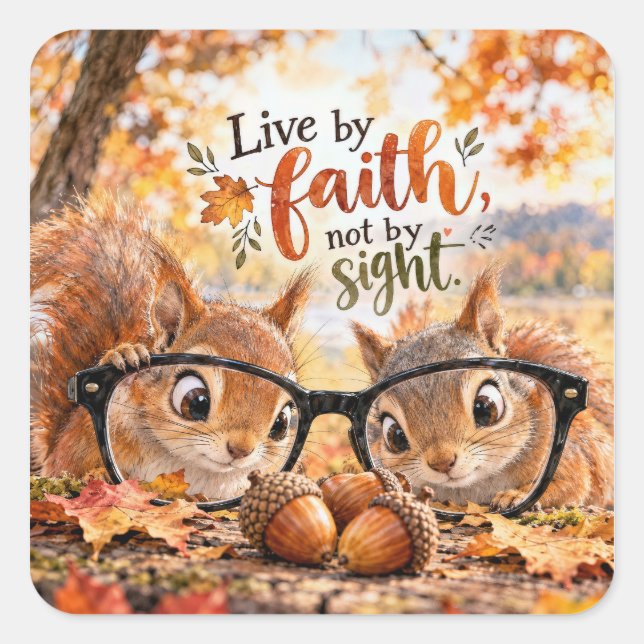 Autumn Squirrels Looking Through Glasses Square Sticker (Front)