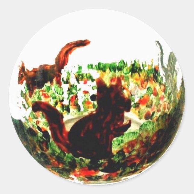 Autumn Squirrels Rustic Nature Classic Round Sticker (Front)