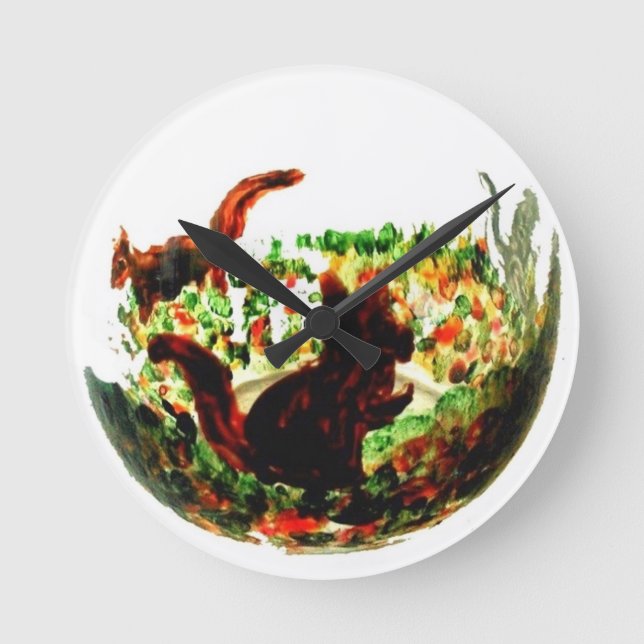 Autumn Squirrels Wild Animal Round Clock (Front)