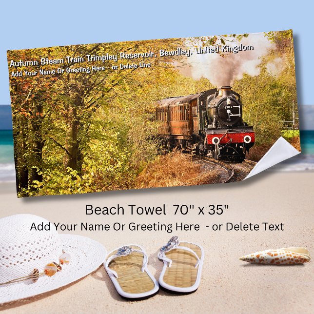Autumn Steam Train, Bewdley, UK -  Add Name Text Beach Towel (Creator Uploaded)