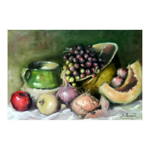 Autumn Still Life with Fruits and Onions: wall Art