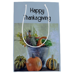 Autumn still life with pumpkins, flowers medium gift bag