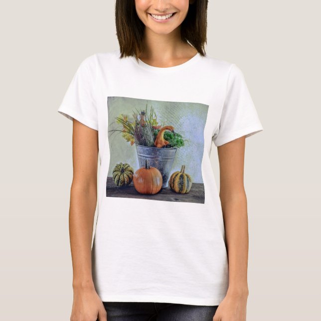 Autumn still life with pumpkins, flowers  T-Shirt (Front)