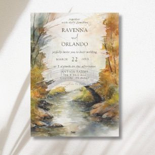 Autumn Stone Bridge River Leaves Fall Wedding Invitation