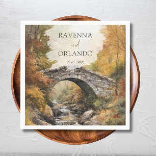 Autumn Stone Bridge River Leaves Fall Wedding Napkin