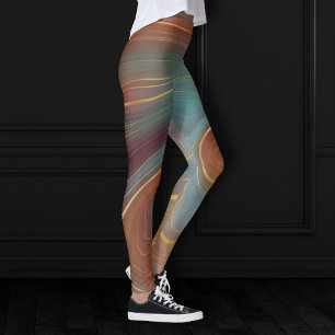 Autumn Strata   Burnt Orange Gold Teal Agate Leggings