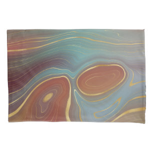 Autumn Strata Burnt Orange Gold Teal Agate Pillowcase