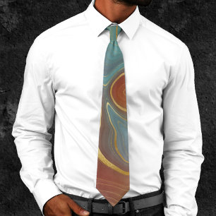 Autumn Strata   Burnt Orange Gold Teal Agate Tie