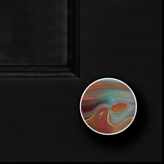 Autumn Strata | Burnt Orange Gold Teal Fall Agate Ceramic Knob (Creator Uploaded)