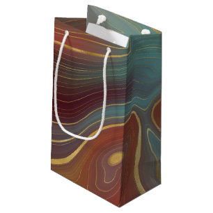 Autumn Strata Burnt Orange Gold Teal Fall Agate Small Gift Bag