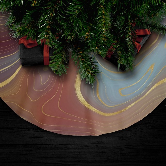 Autumn Strata | Terra Cotta Teal and Gold Agate Brushed Polyester Tree Skirt (Creator Uploaded)