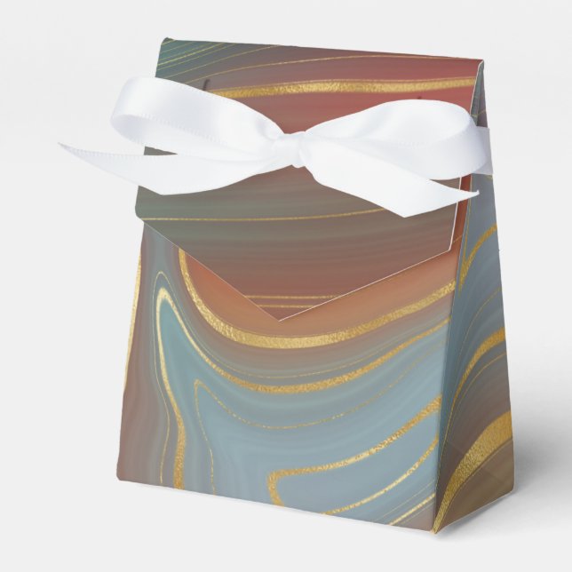 Autumn Strata | Terra Cotta Teal and Gold Agate Favour Box (Front Side)
