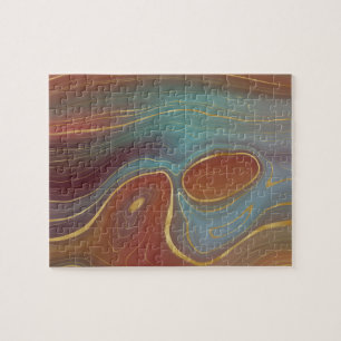 Autumn Strata   Terra Cotta Teal and Gold Agate Jigsaw Puzzle