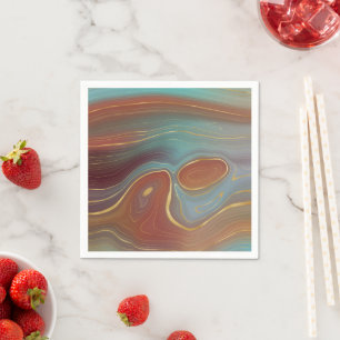 Autumn Strata   Terra Cotta Teal and Gold Agate Napkin