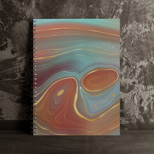 Autumn Strata   Terra Cotta Teal and Gold Agate Notebook