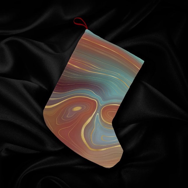 Autumn Strata | Terra Cotta Teal and Gold Agate Small Christmas Stocking (Creator Uploaded)