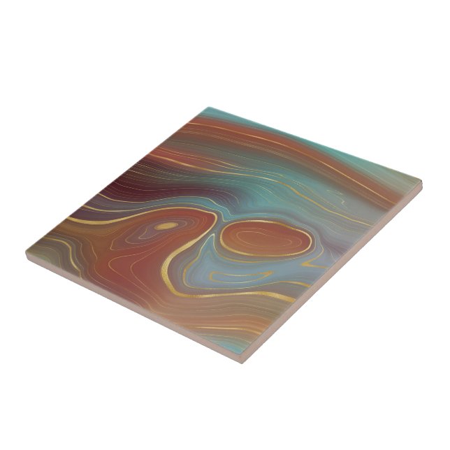 Autumn Strata | Terra Cotta Teal and Gold Agate Tile (Side)