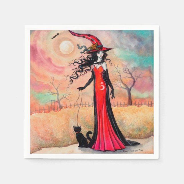Autumn Stroll Halloween Witch Fantasy Art Napkin (Front)