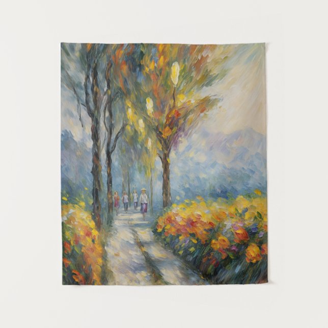 Autumn Stroll Impressionist Pathway Scene Tapestry (Front)