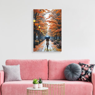 Autumn Stroll – Path of Golden Leaves Canvas Print