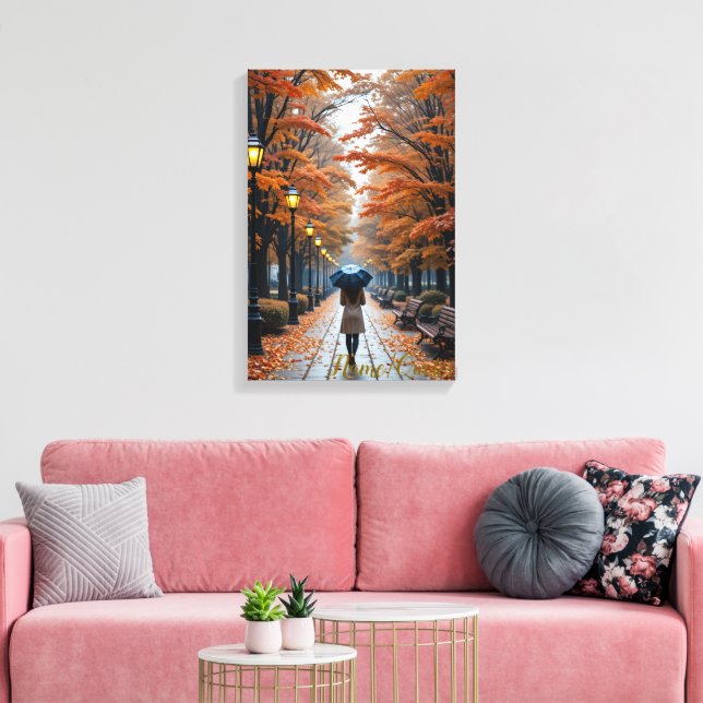 Autumn Stroll – Path of Golden Leaves Canvas Print (Insitu(LivingRoom))