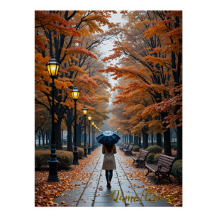 Autumn Stroll – Path of Golden Leaves Poster