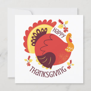 Autumn Stylised Sitting Turkey Happy Thanksgiving Card