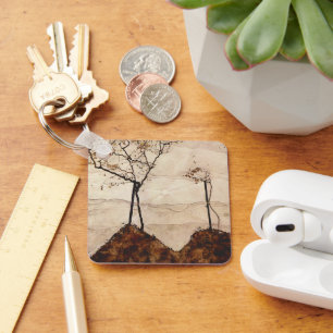 Autumn Sun and Trees by Egon Schiele, Vintage Art Key Ring