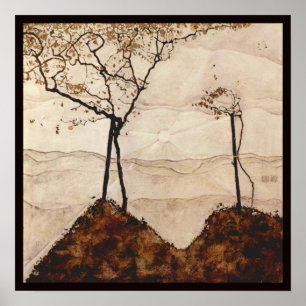 Autumn Sun and Trees by Egon Schiele, Vintage Art Poster