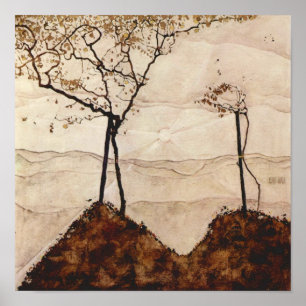 Autumn Sun and Trees by Egon Schiele, Vintage Art Poster