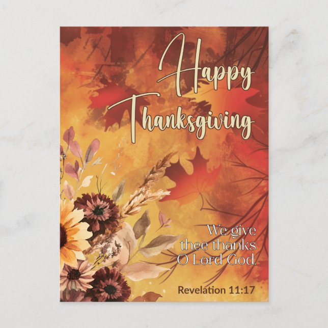 Autumn Sun Revelation 11:17 Happy Thanksgiving  Holiday Postcard (Front)