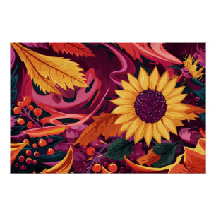 Autumn Sunflower Abstract, Fall Festival! Poster