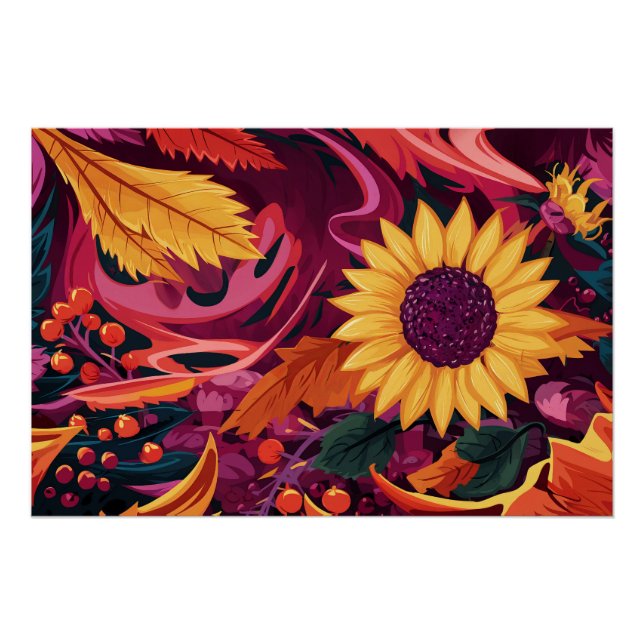 Autumn Sunflower Abstract, Fall Festival! Poster (Front)