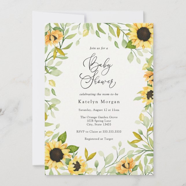 Autumn Sunflower and Greenery Baby Shower Invitation (Front)