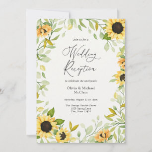 Autumn Sunflower and Greenery Wedding Reception Invitation